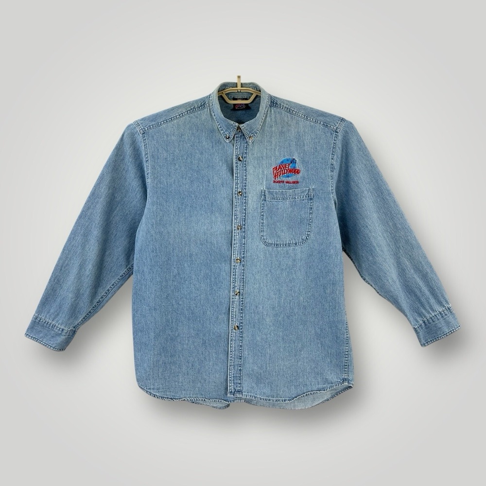 Planet Hollywood Puerto Vallarta Denim Shirt Mens L Long Sleeve Button Down